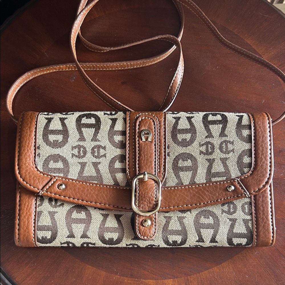 Etienne Aigner Classic Signature Faux Leather Canvas Bag/Clutch